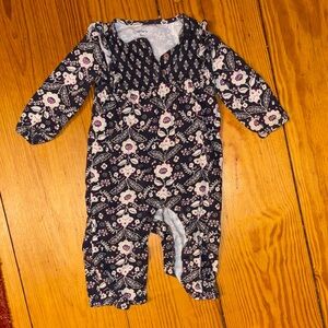 Carter's Navy Floral Long-Sleeve Baby Romper with Pink Accents